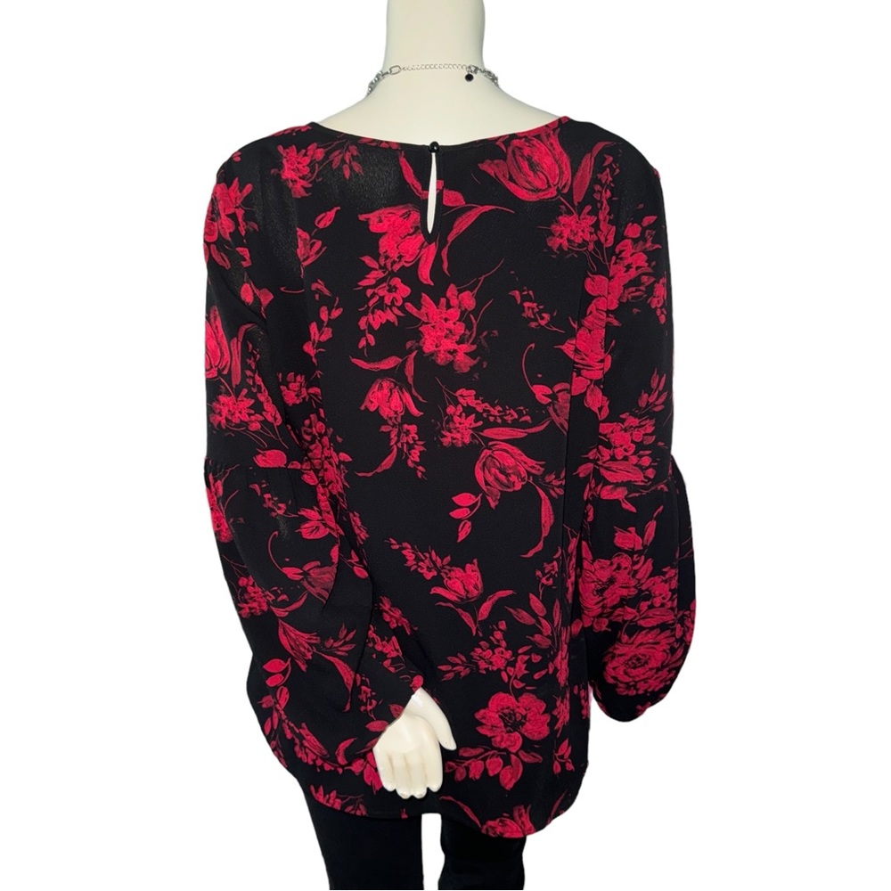 Alyx Women's Black Red Black Floral Crepe Blouse Size XL - Picture 8 of 17